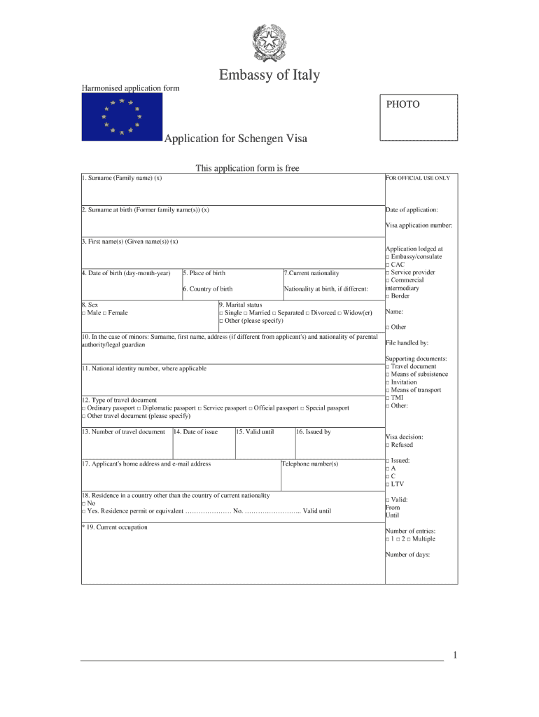 Italian Embassy Visa Application Online  Form